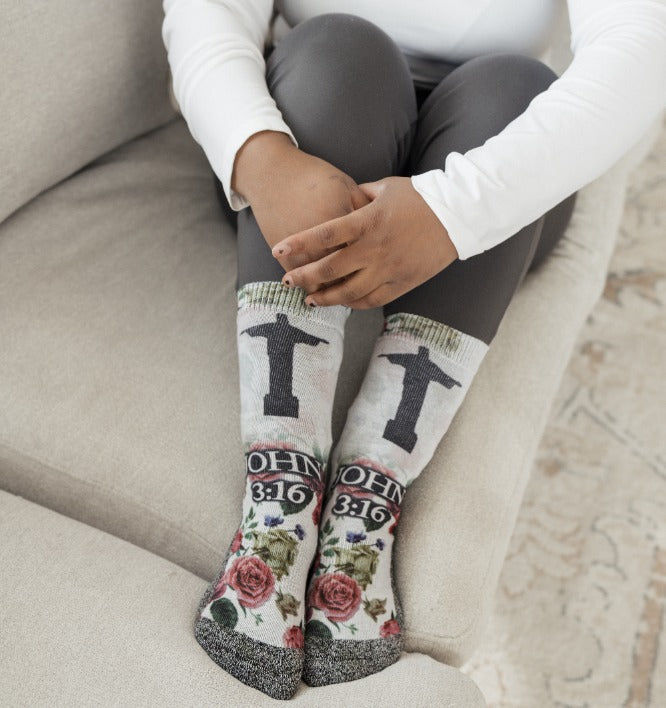 Bible verse socks featuring festive colors