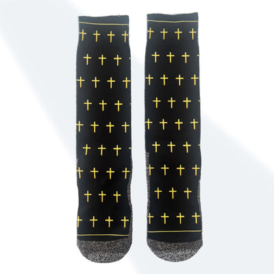The Black and Gold Crosses - Faith-Inspired Crew Socks Bible verse crew socks by BibleSocks, view 1