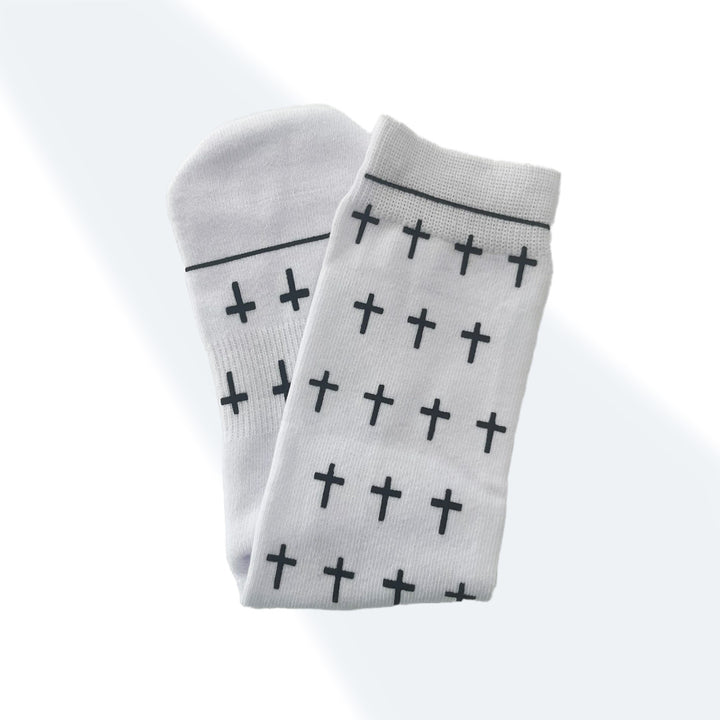 The White and Black Crosses - Faith-Inspired Crew Socks