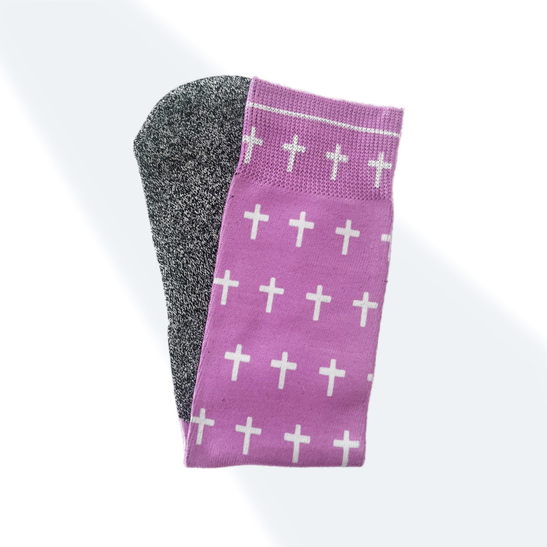 The Pink and White Crosses - Bible Verse Crew Socks
