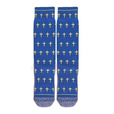 The Blue and Gold Crosses - Faith-Inspired Crew Socks Bible verse crew socks by BibleSocks, view 1