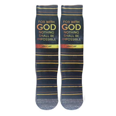 Possible With God (Luke 1:37) Bible verse crew socks by BibleSocks, view 1