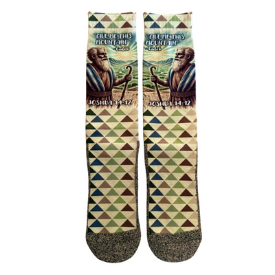The Calebs (Give Me This Mountain) Bible verse crew socks by BibleSocks, view 1