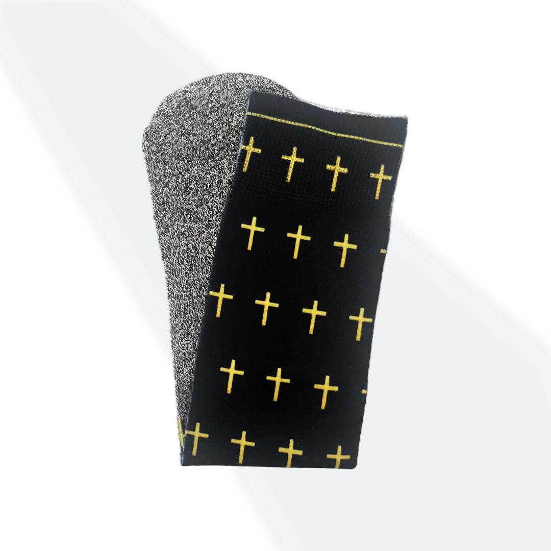 The Black and Gold Crosses - Bible Verse Crew Socks