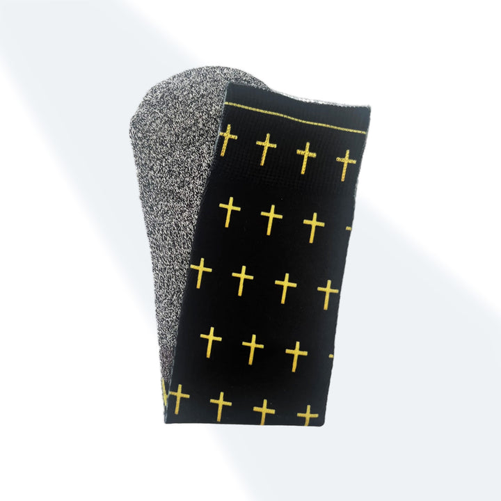 The Black and Gold Crosses - Bible Verse Crew Socks