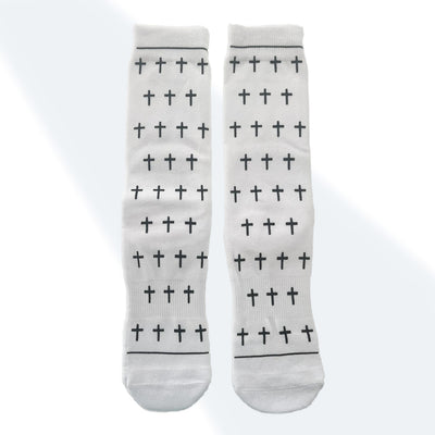 The White and Black Crosses - Faith-Inspired Crew Socks Bible verse crew socks by BibleSocks, view 1