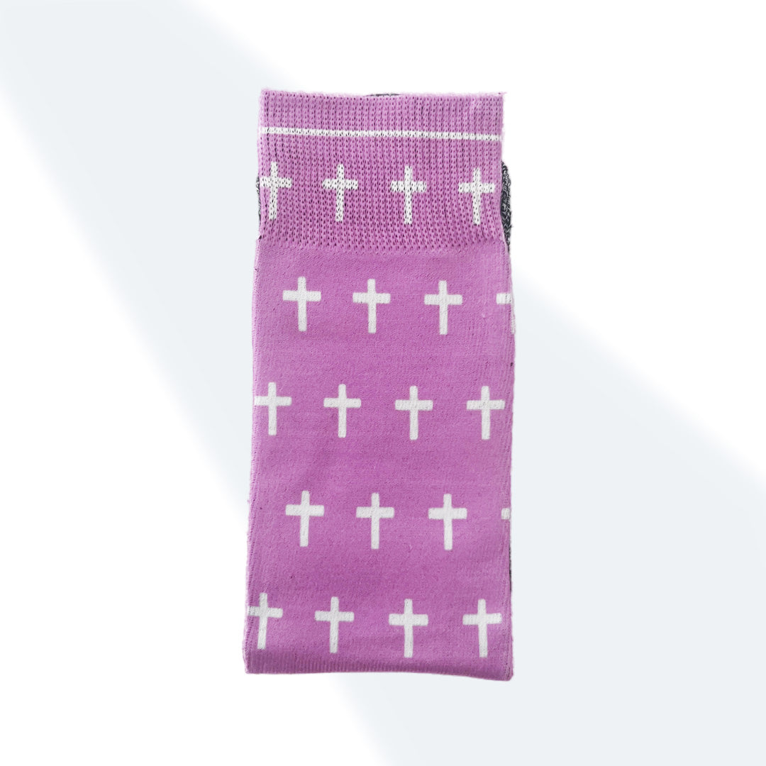 The Pink and White Crosses - Bible Verse Crew Socks