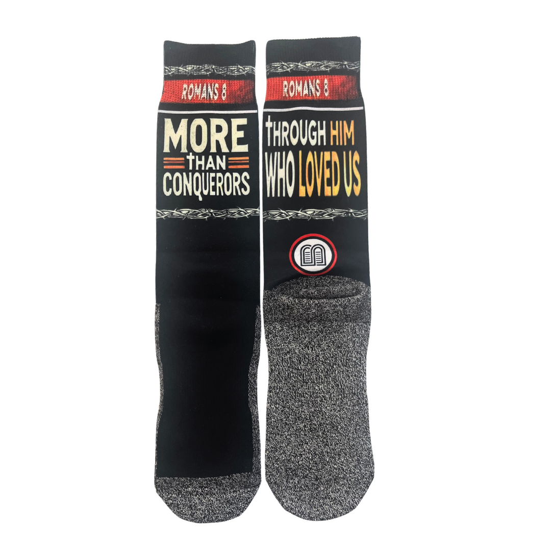 Scripture Socks More Than Conquerors (Romans 8) - Bible Verse Crew Socks – BibleSocks