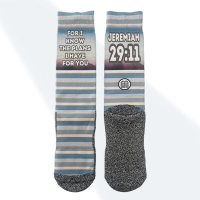 God's Plan (Jeremiah 29:11) Bible verse crew socks by BibleSocks, view 1