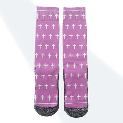 The Pink and White Crosses - Faith-Inspired Crew Socks Bible verse crew socks by BibleSocks, view 1