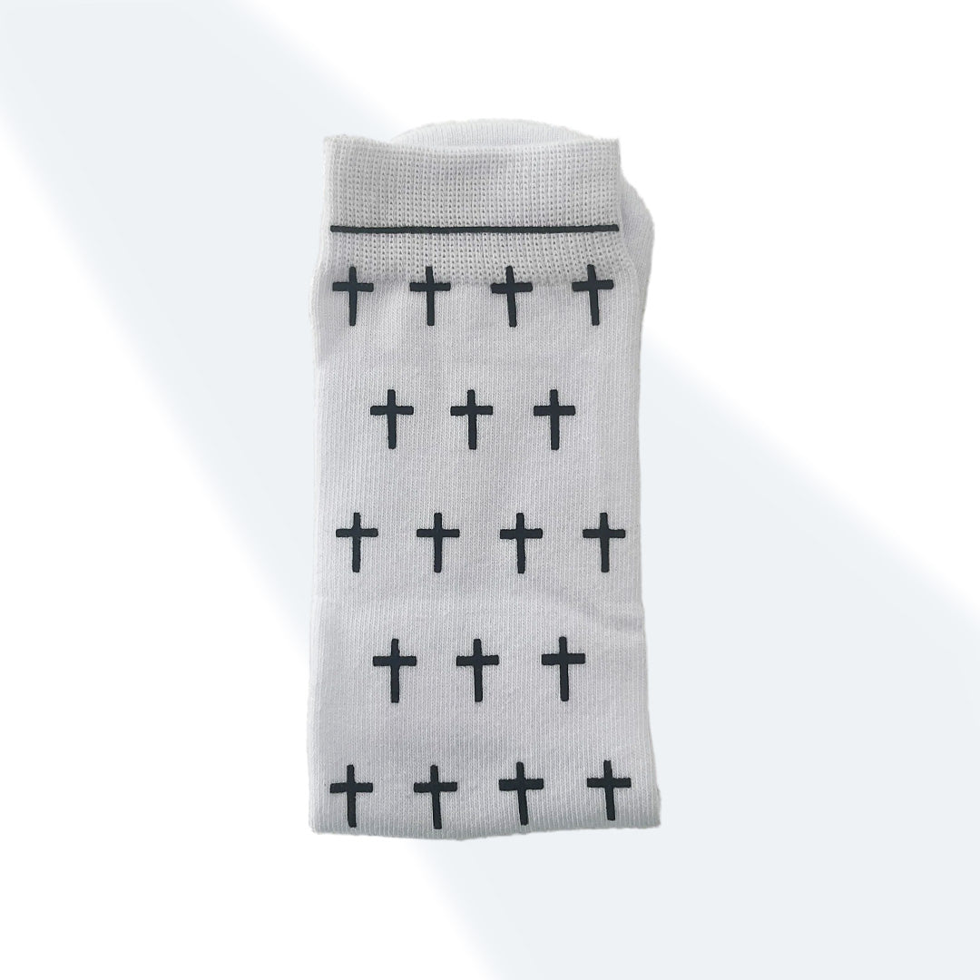 The White and Black Crosses - Faith-Inspired Crew Socks