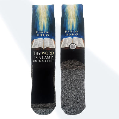 Lamp Unto My Feet (Psalm 119:105) Bible verse crew socks by BibleSocks, view 1