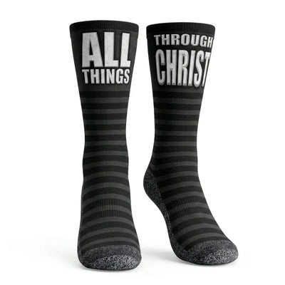 All Things Through Christ (Philippians 4:13) Bible verse crew socks by BibleSocks, view 1