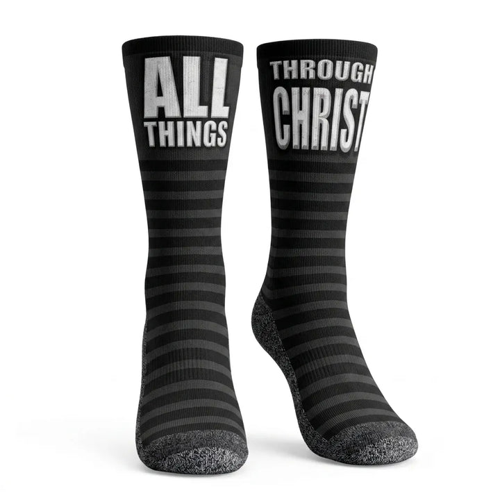 All Things Through Christ (Philippians 4:13) - Bible Verse Crew Socks
