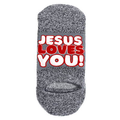 Jesus Loves You "NO-SHOWS" Bible verse crew socks by BibleSocks, view 1