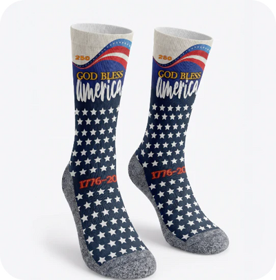 God Bless America 250 Bible verse crew socks by BibleSocks, view 1