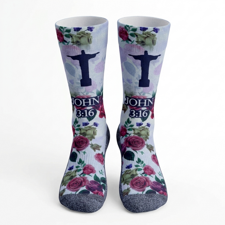 God's Love (John 3:16) - Bible Verse Crew Socks