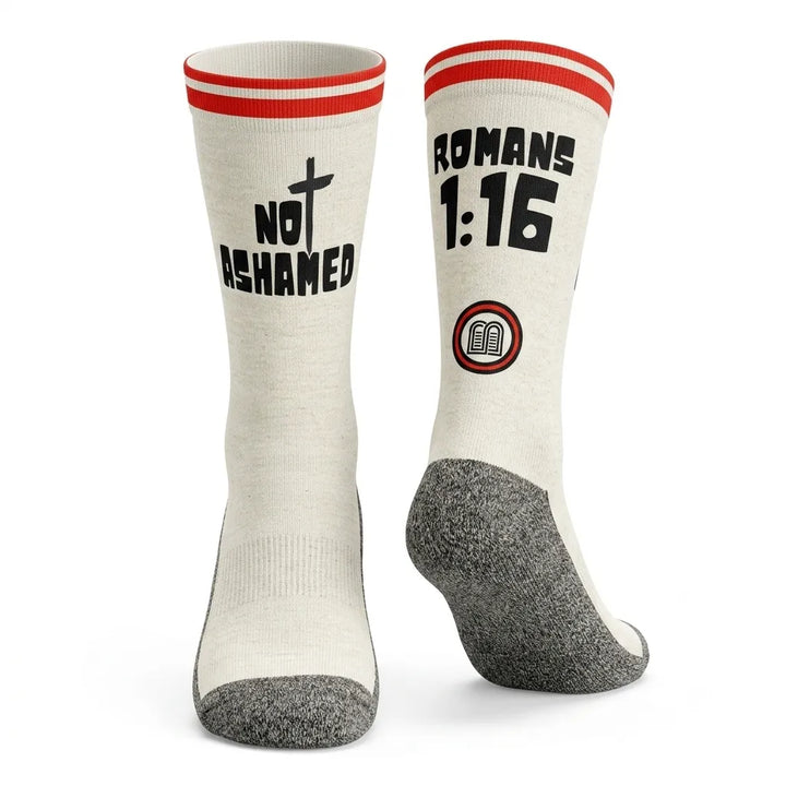 Not Ashamed (Romans 1:16) - Bible Verse Crew Socks
