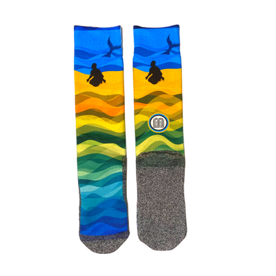 Jonah & the Whale Biblical themed Christian Socks by BibleSocks featuring colorful wave pattern.
