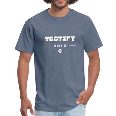 John 5:39 - Testify BibleSocks T-Shirt (Mens) - denim